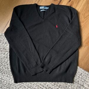 Ralph Lauren Black V-Neck Lambswool Sweater - Size XL